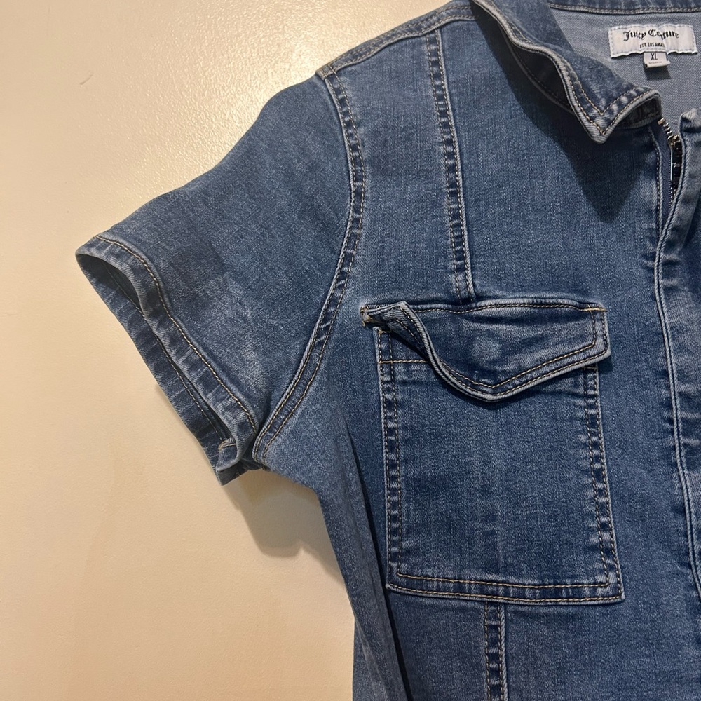 Juicy Couture Women’s Denim Jumpsuit Sz L Blue Stretch Y2K - Picture 10 of 16